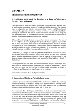 1) Application to Suspend the Running of a Bankrupt S Discharge Period - Interim Orders