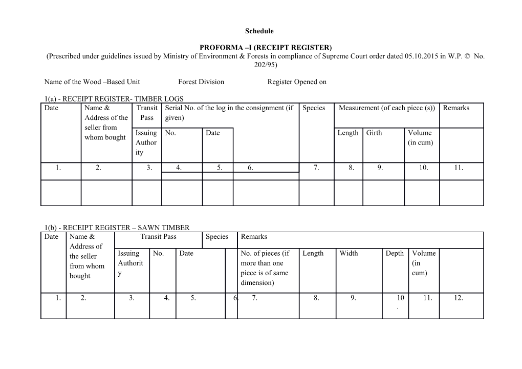 Proforma I (Receipt Register)