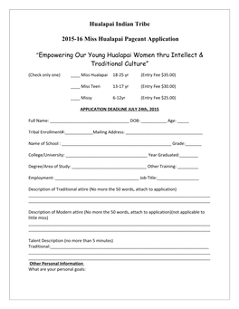 2015-16 Miss Hualapai Pageant Application