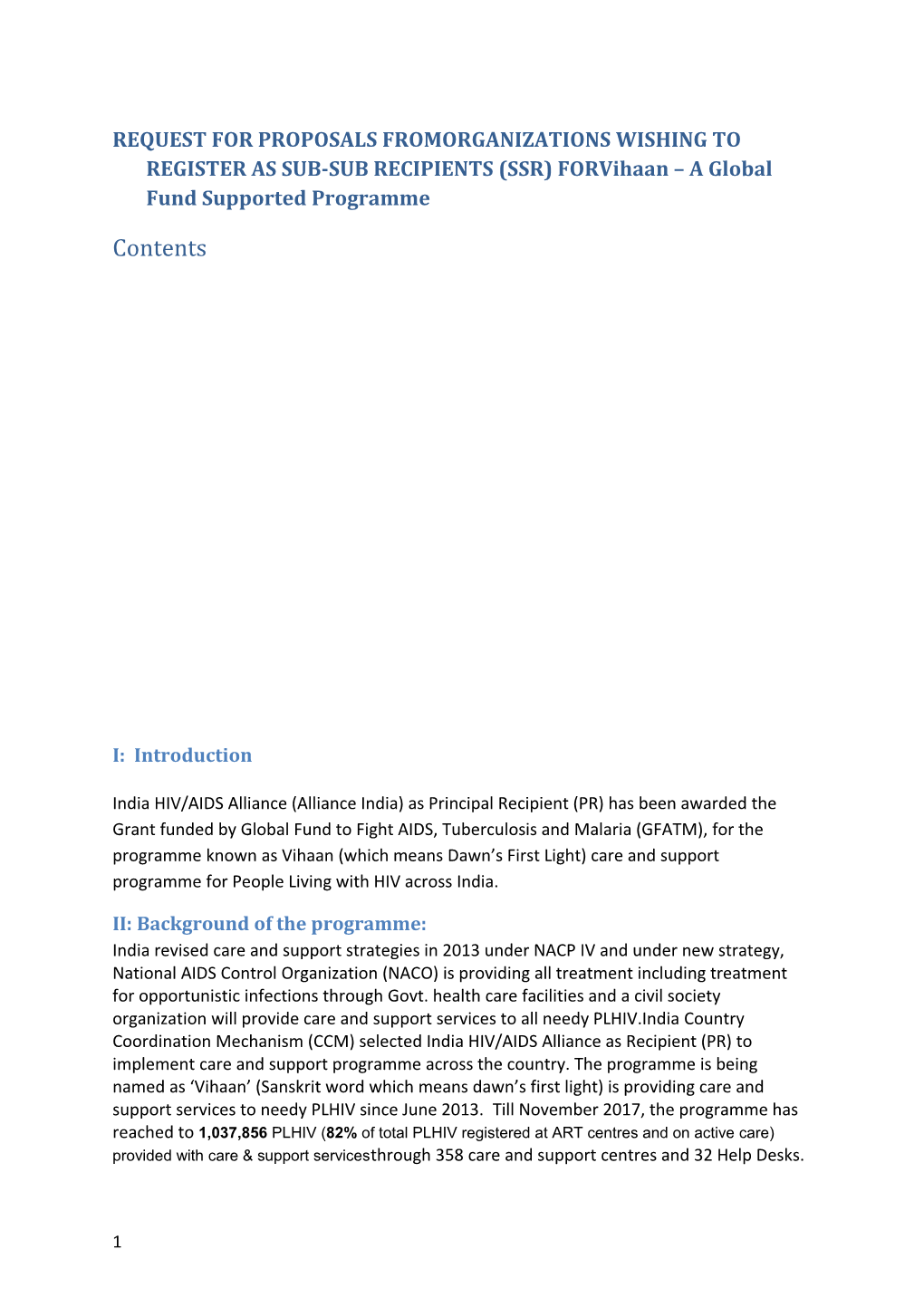 Request for Proposals Fromorganizations Wishing to Register As Sub-Sub Recipients (Ssr)