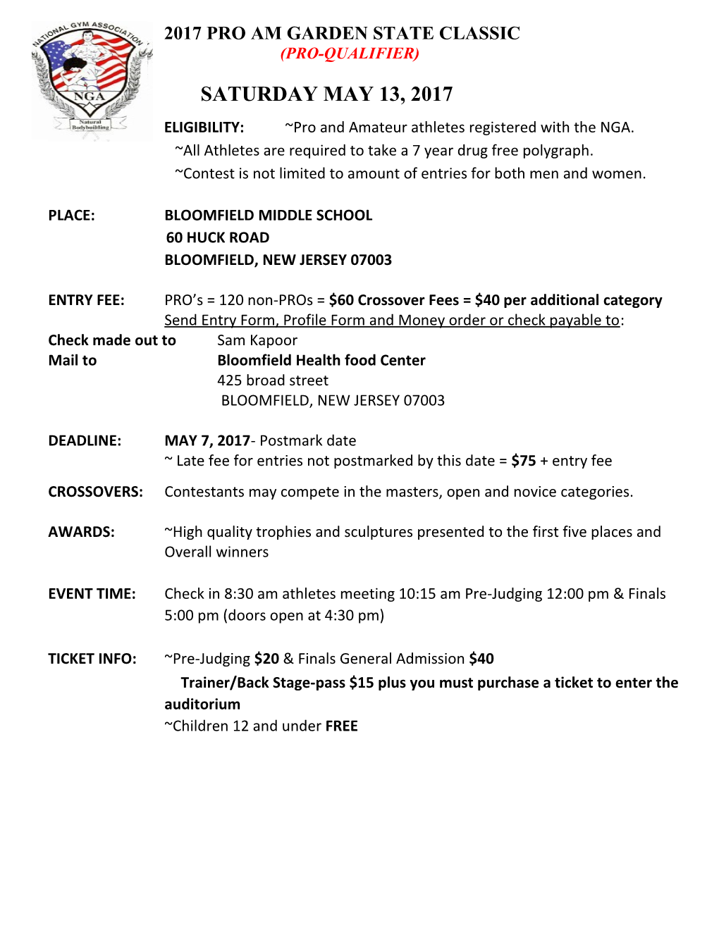 ELIGIBILITY: Pro and Amateur Athletes Registered with the NGA