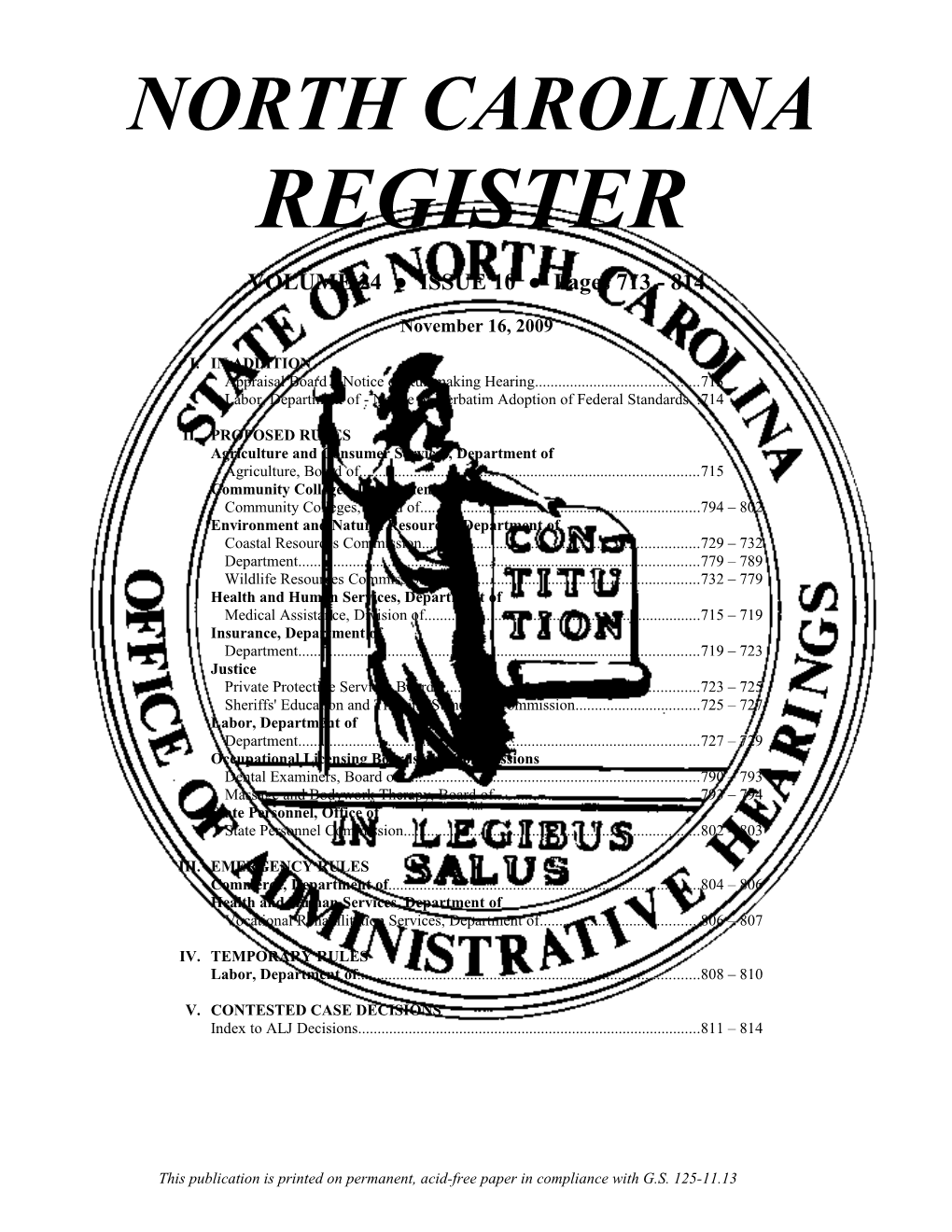 NORTH CAROLINA REGISTER Boilerplate s1