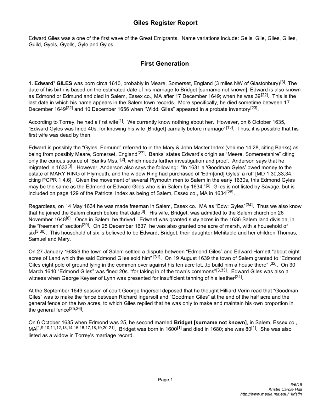 Giles Register Report