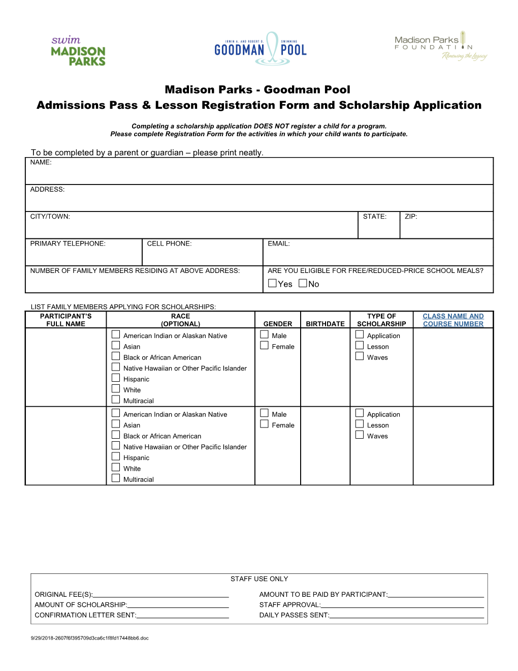 Completing a Scholarship Application DOES NOT Register a Child for a Program