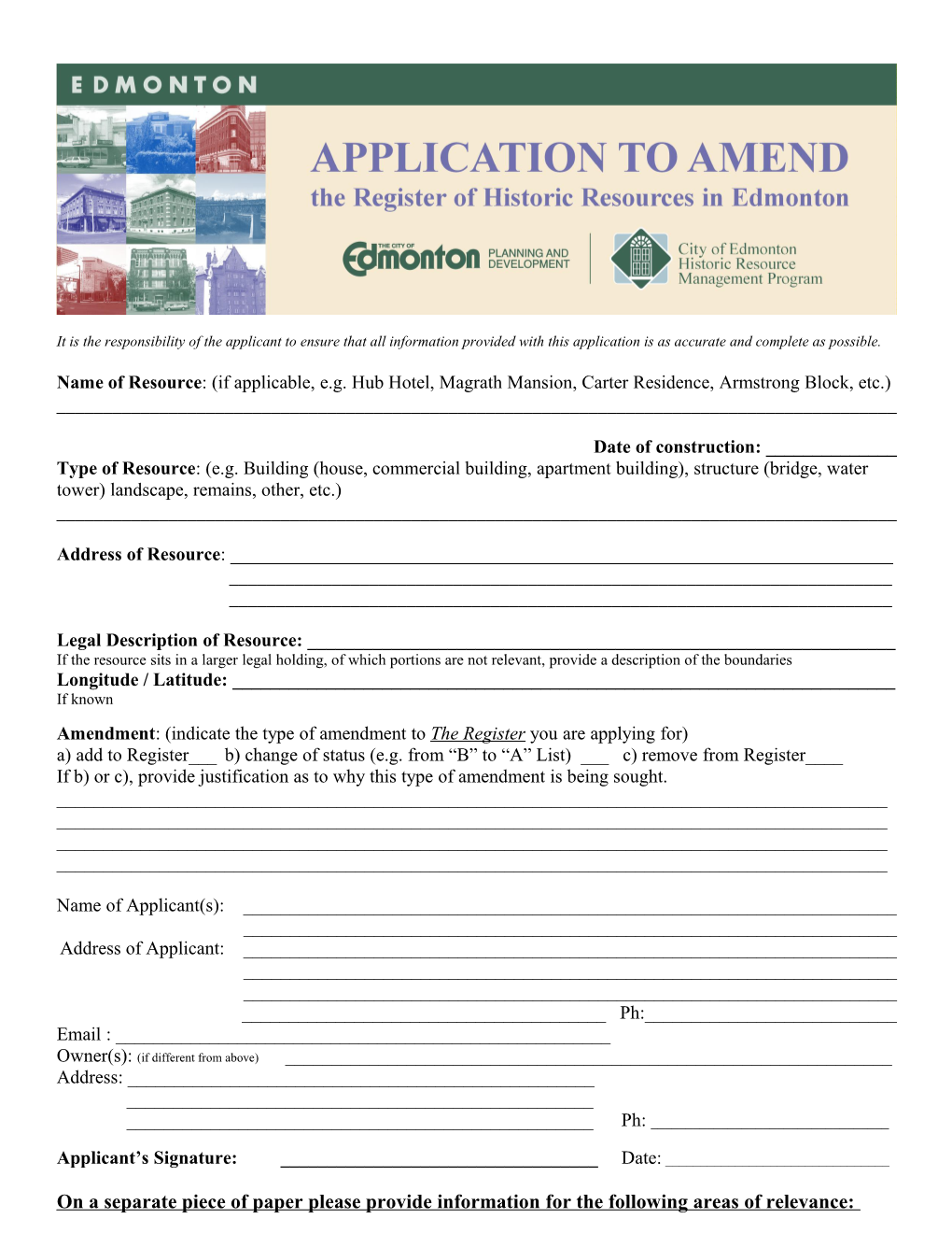Application to Amend the Register of Historic Resources in Edmonton