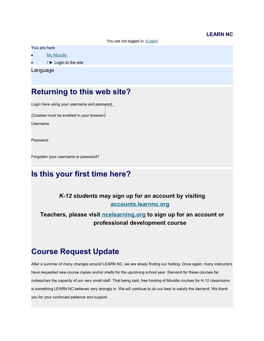 LEARN NC: Login to the Site