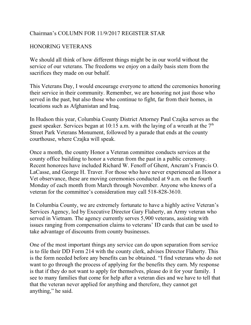 Chairman S COLUMN for 11/9/2017 REGISTER STAR