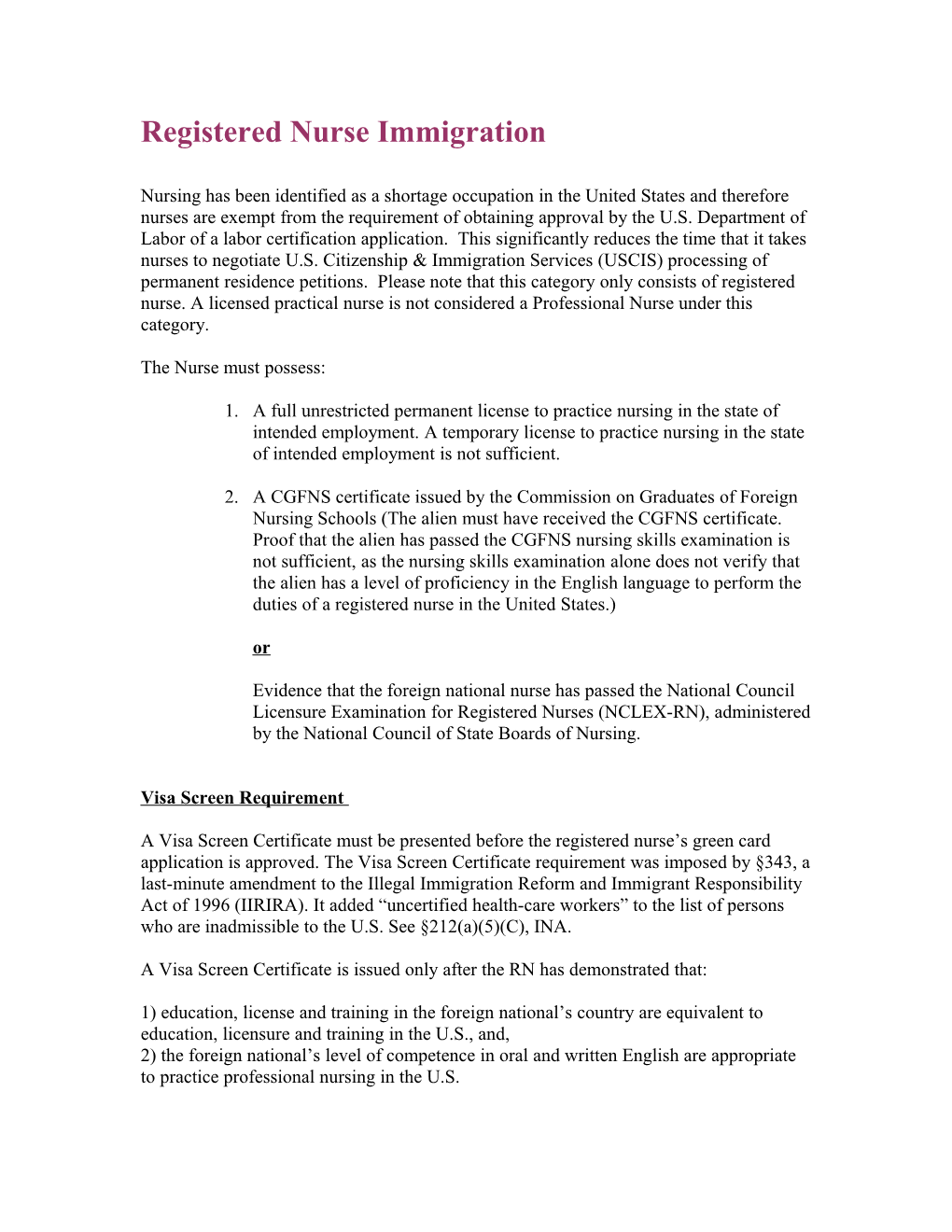 Registered Nurse Immigration