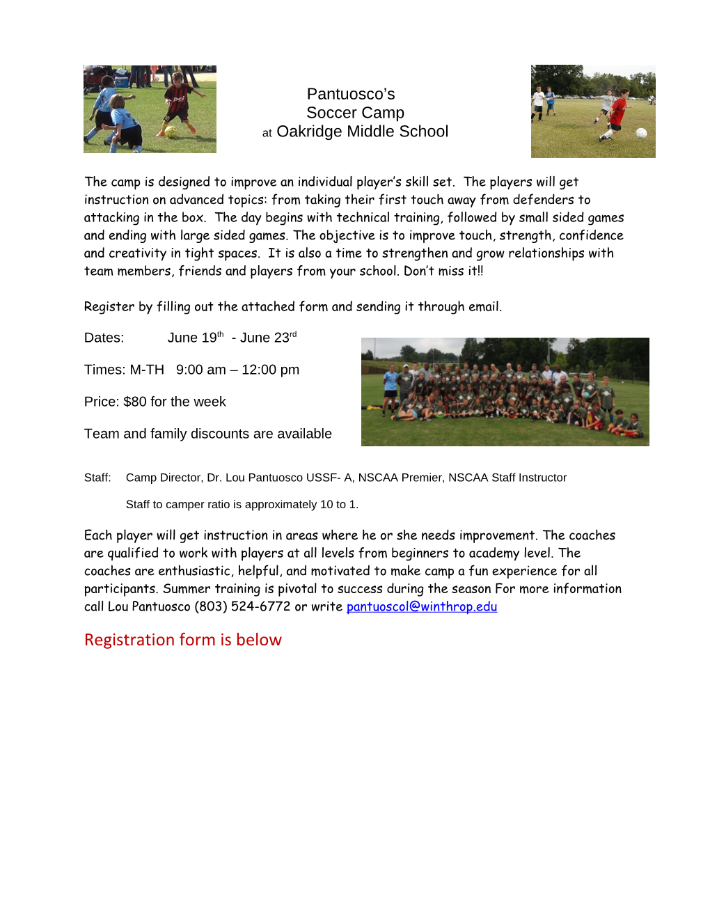 Register by Filling out the Attached Form and Sending It Through Email