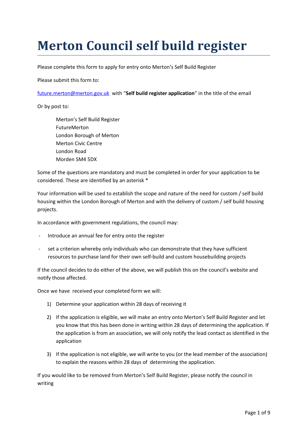 Merton Council Self Build Register