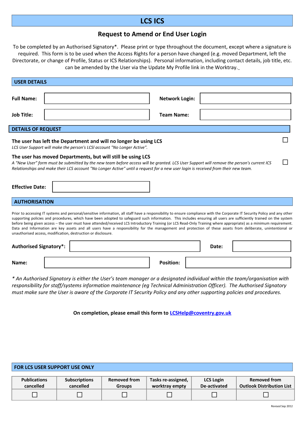 Request to Amend Or End User Login