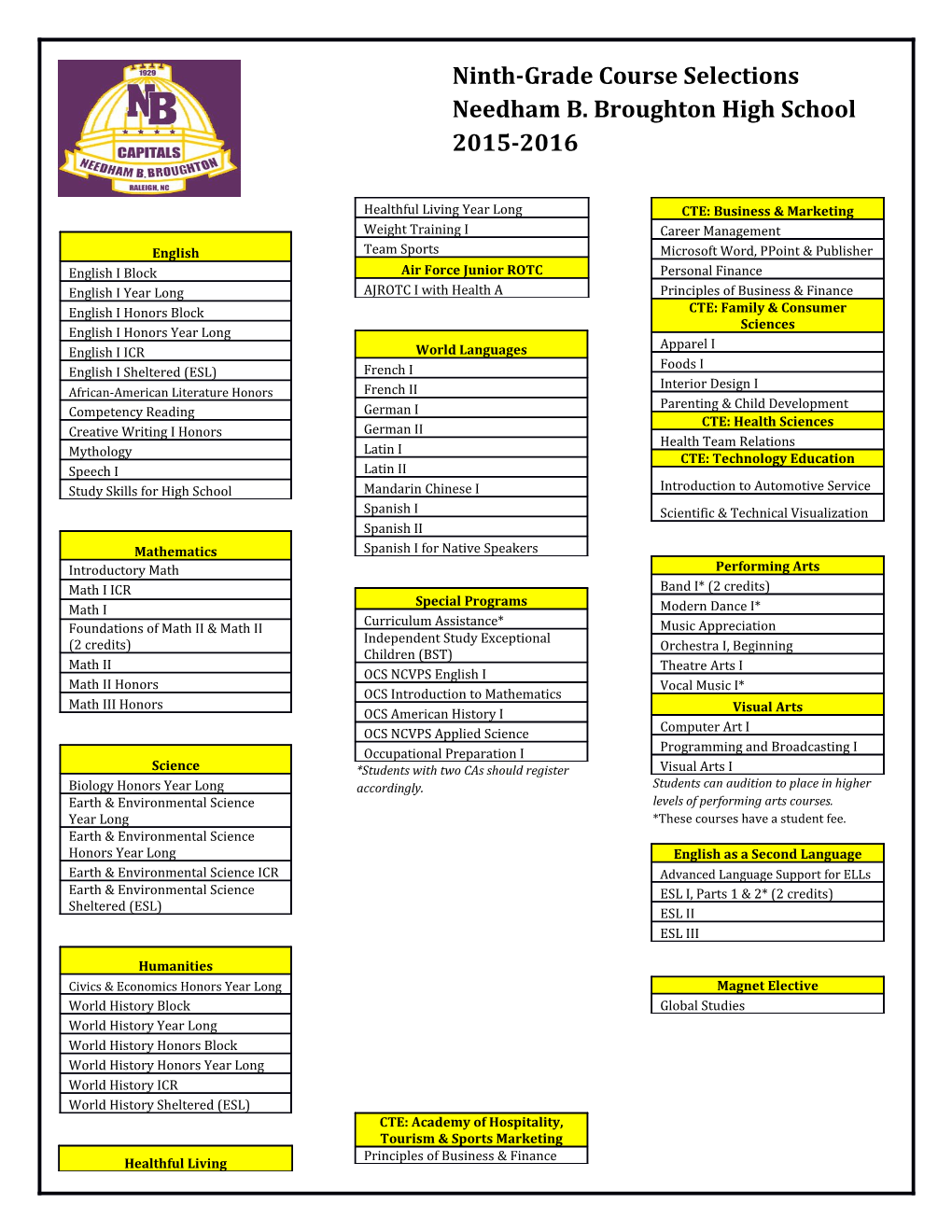*Students with Two Cas Should Register Accordingly