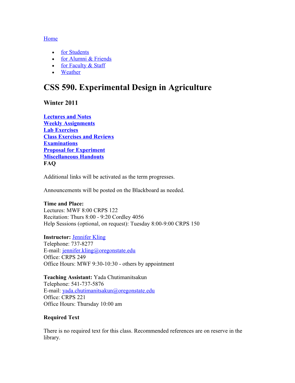 CSS 590. Experimental Design in Agriculture