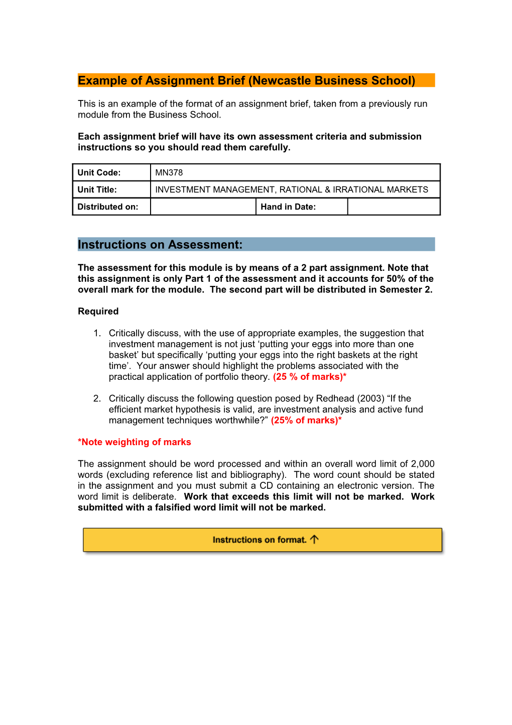 Example of Assignment Brief (Business School)
