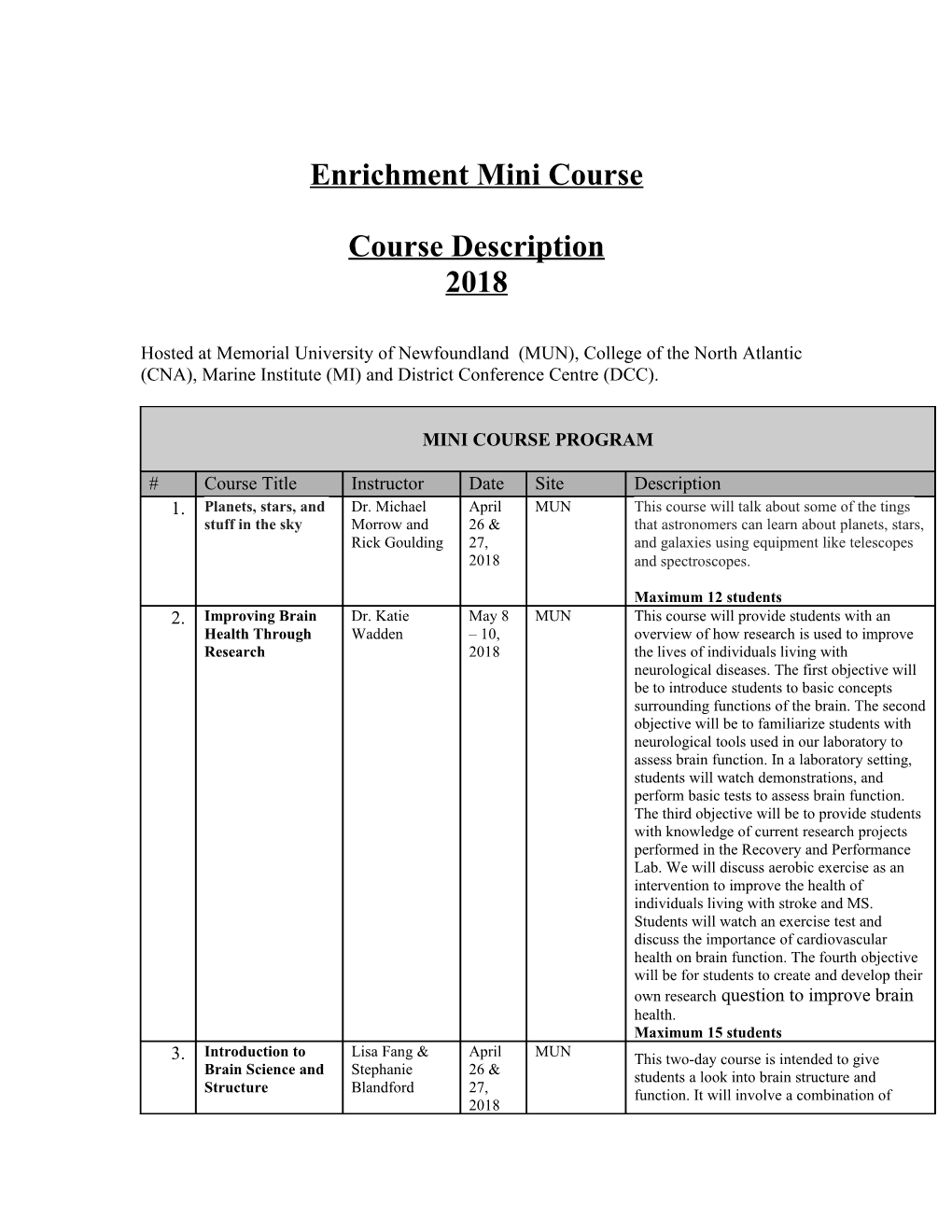 Enrichment Mini-Course