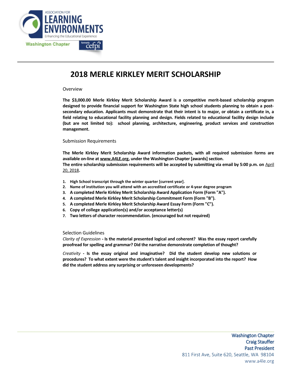 2018 Merle Kirkley Merit Scholarship