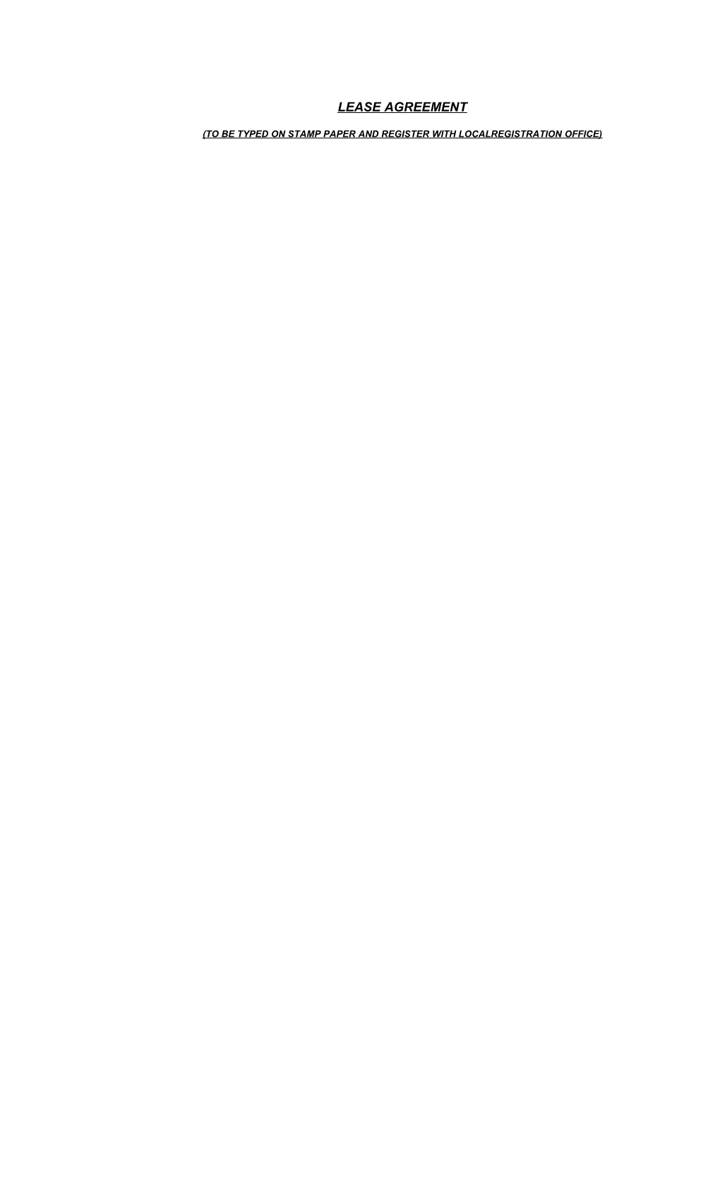 To Be Typed on Stamp Paper and Register with Localregistration Office