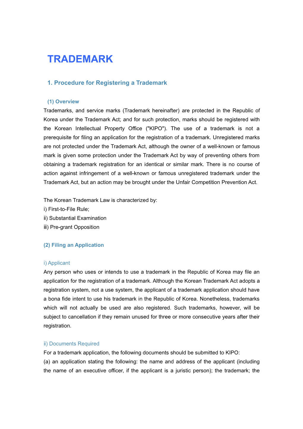 1. Procedure for Registering a Trademark