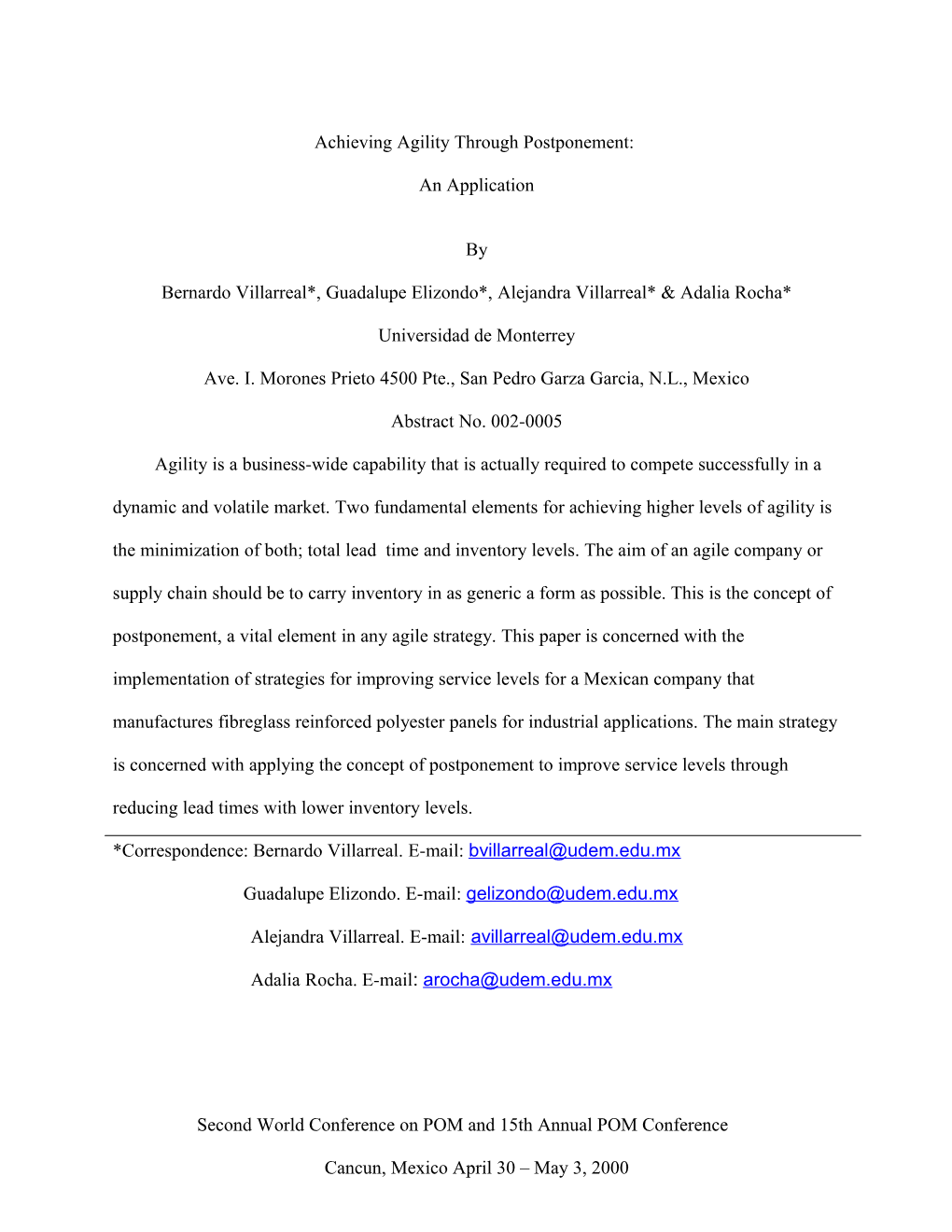 Achieving Agility Through Postponement