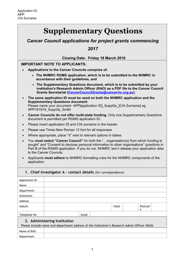 Applications to the Cancer Councils Comprise Of