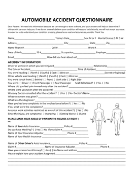 Automobile Accident Questionnaire