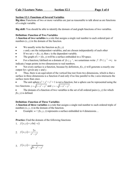Calculus 3 Lecture Notes, Section 12.1