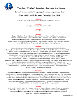 Chesterfield Smith Society Campaign Year 2014