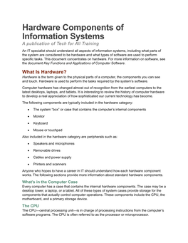Hardware Components of Information Systems
