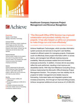 Healthcare Company Improves Project Management and Revenue Recognition