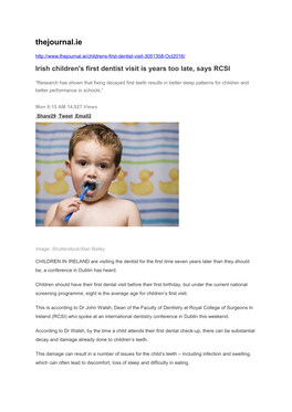 Irish Children's First Dentist Visit Is Years Too Late, Says RCSI