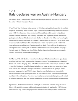 Italy Declares War on Austria-Hungary