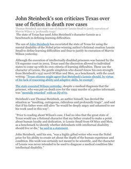 John Steinbeck's Son Criticizes Texas Over Use of Fiction in Death Row Cases