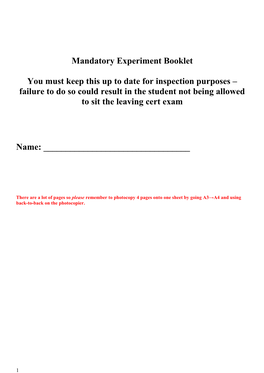 Mandatory Experiment Booklet