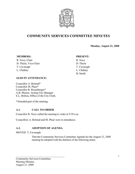 Minutes for Community Services Committee August 21, 2000 Meeting