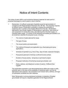 Notice of Intent Contents