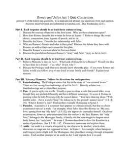 Romeo and Juliet Act 1 Discussion Questions