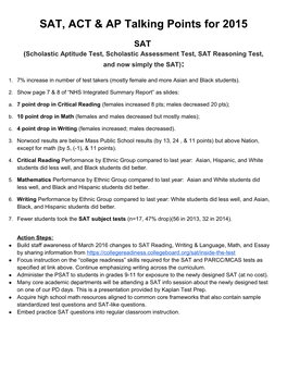SAT, ACT & AP Talking Points for 2015