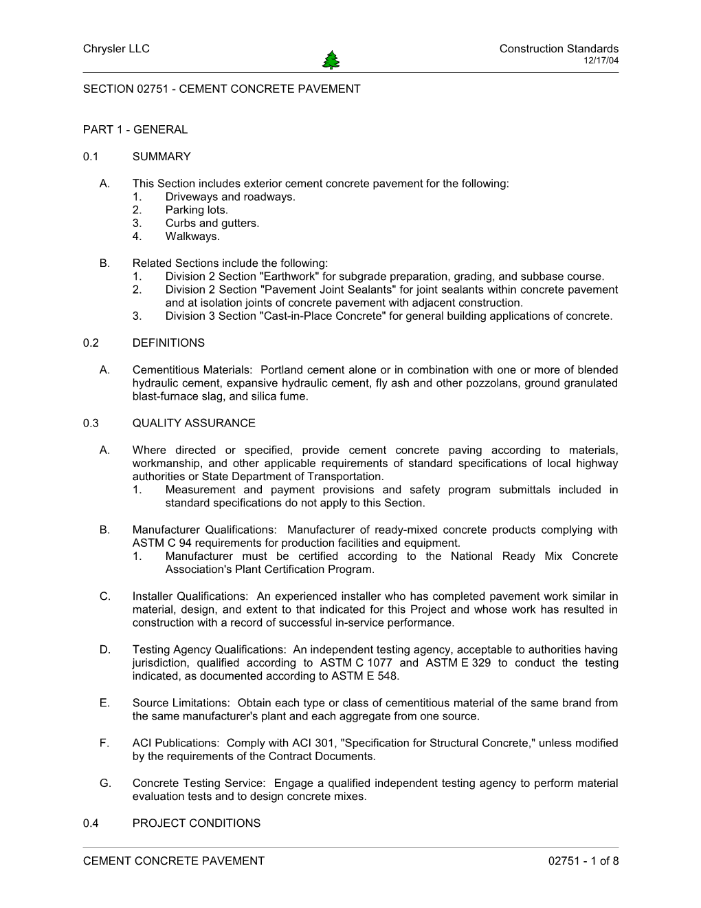 Section 02751 - Cement Concrete Pavement