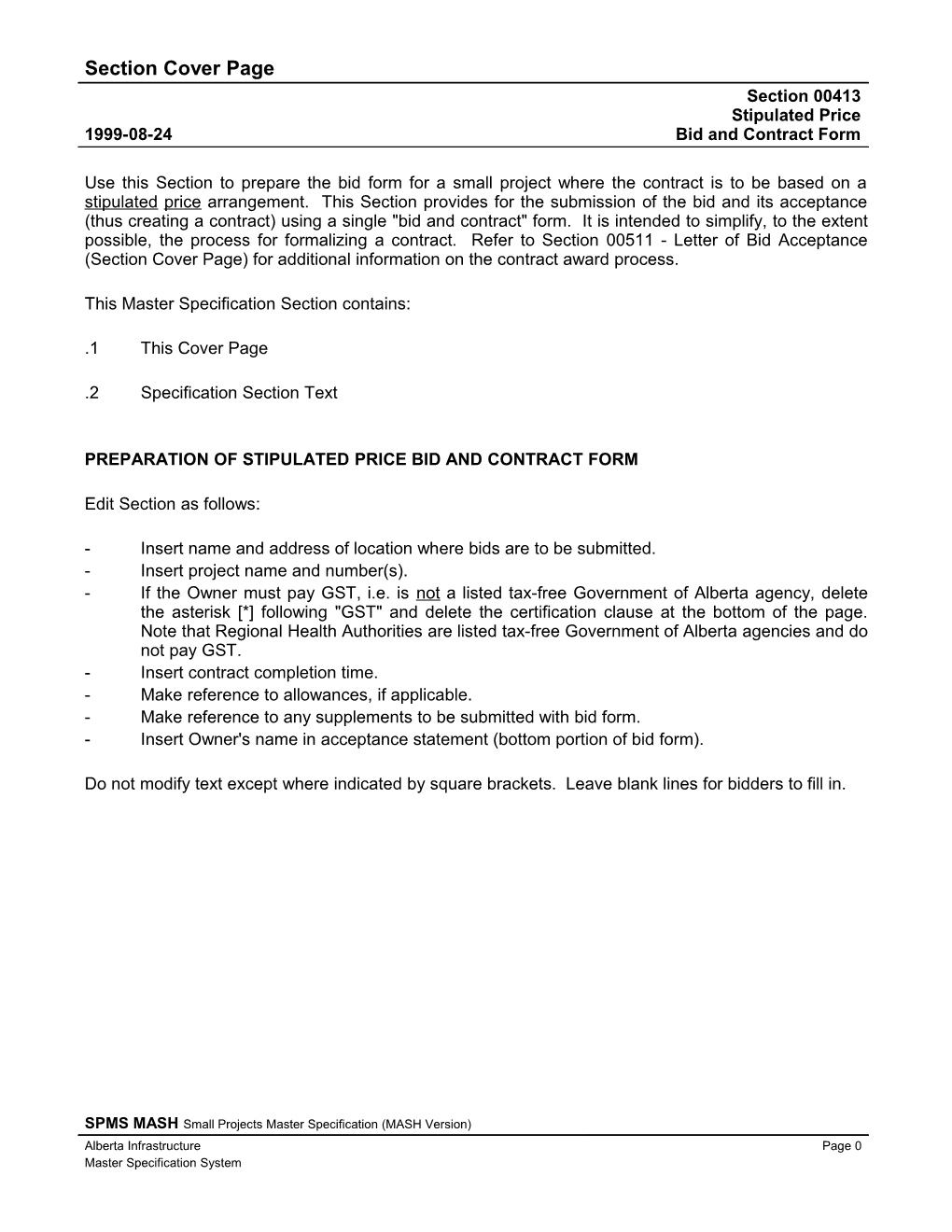 00413 - Stipulated Price Bid and Contract Form