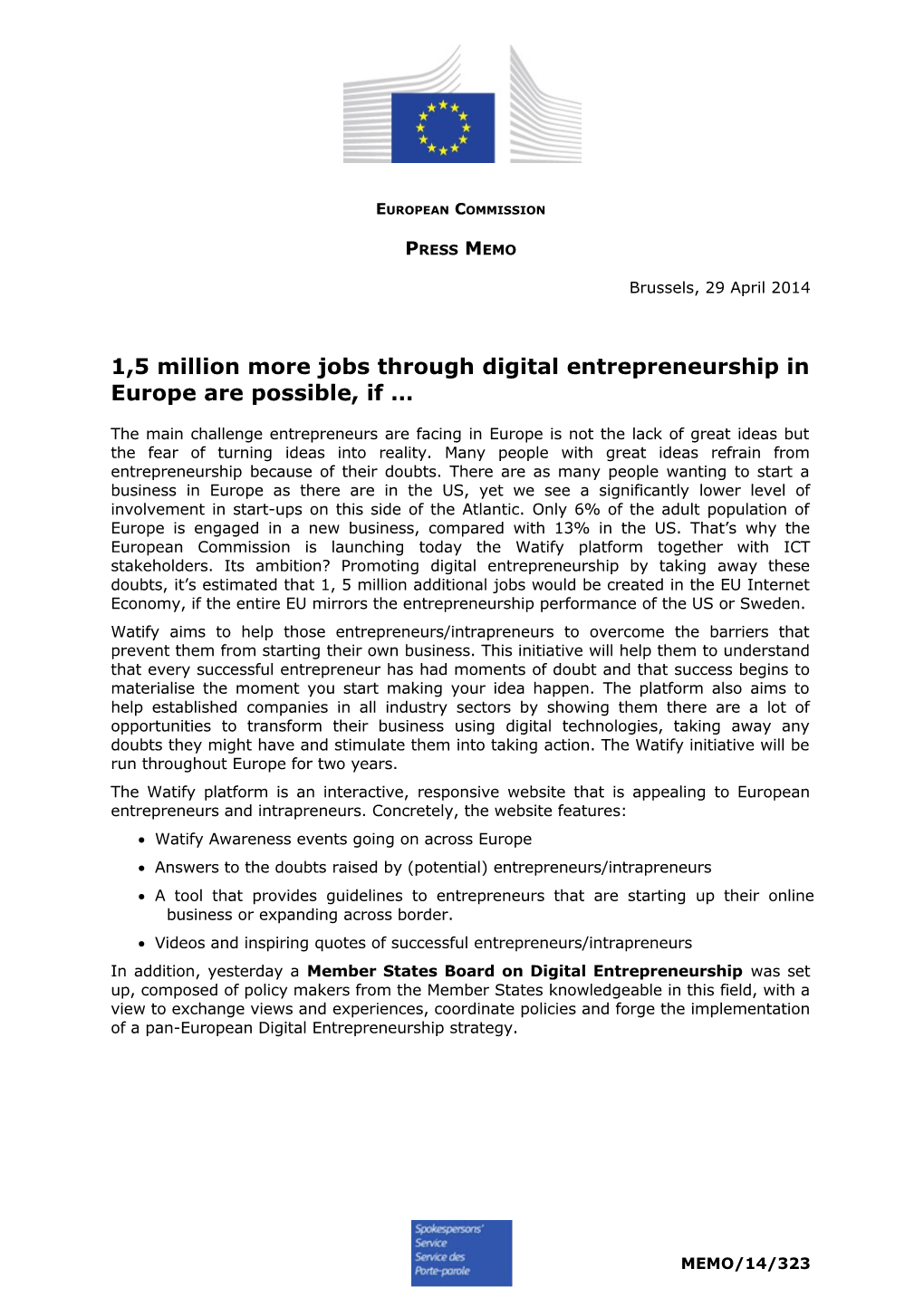 1,5 Million More Jobs Through Digital Entrepreneurship in Europeare Possible, If