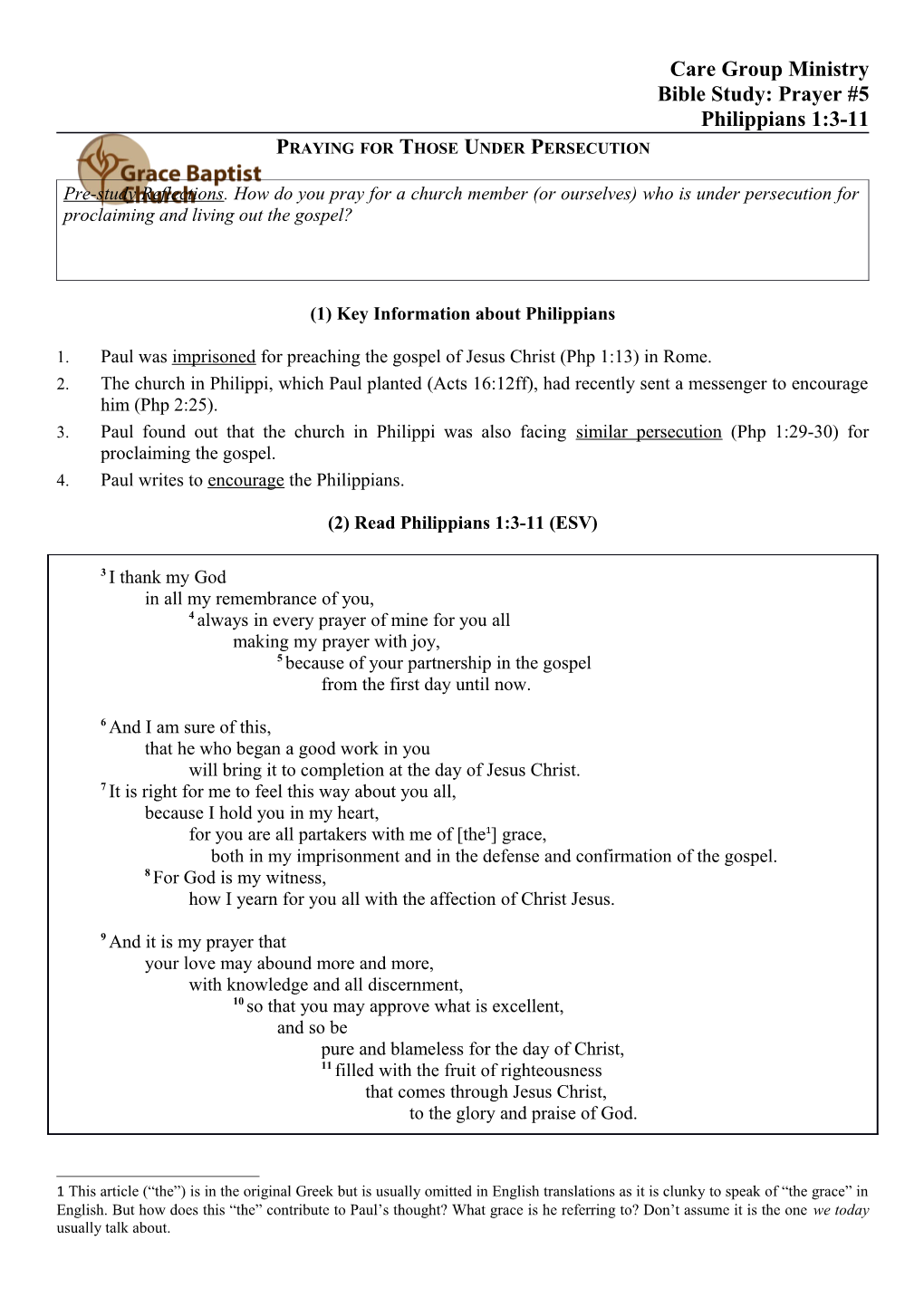 (1) Key Information About Philippians