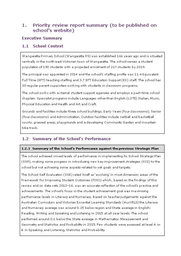1.Priority Review Report Summary (To Be Published on School S Website)