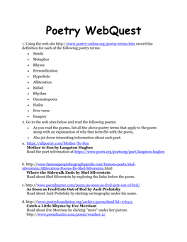 1. Using the Web Site the Definition for Each of the Following Poetry Terms