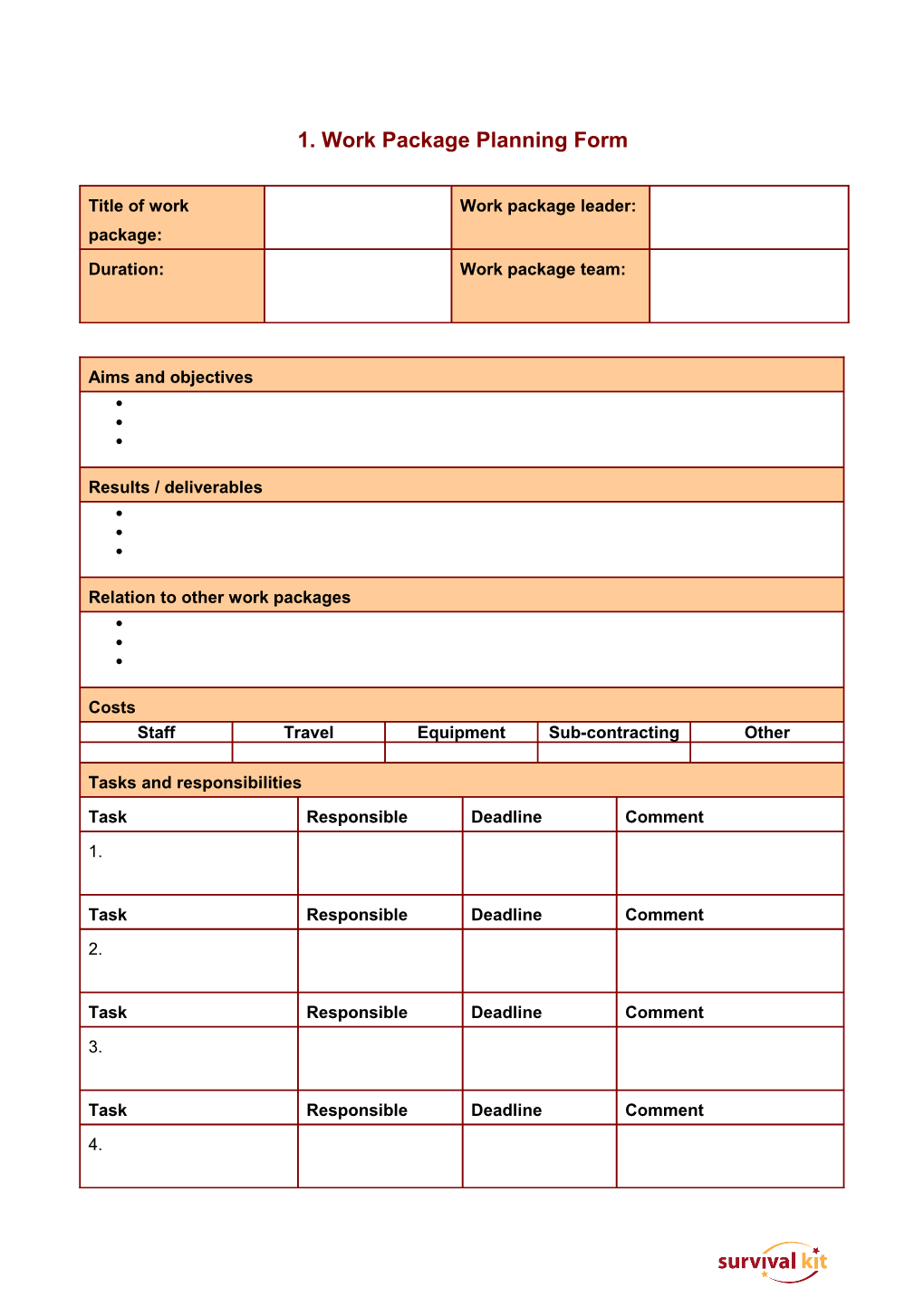 1. Work Package Planning Form