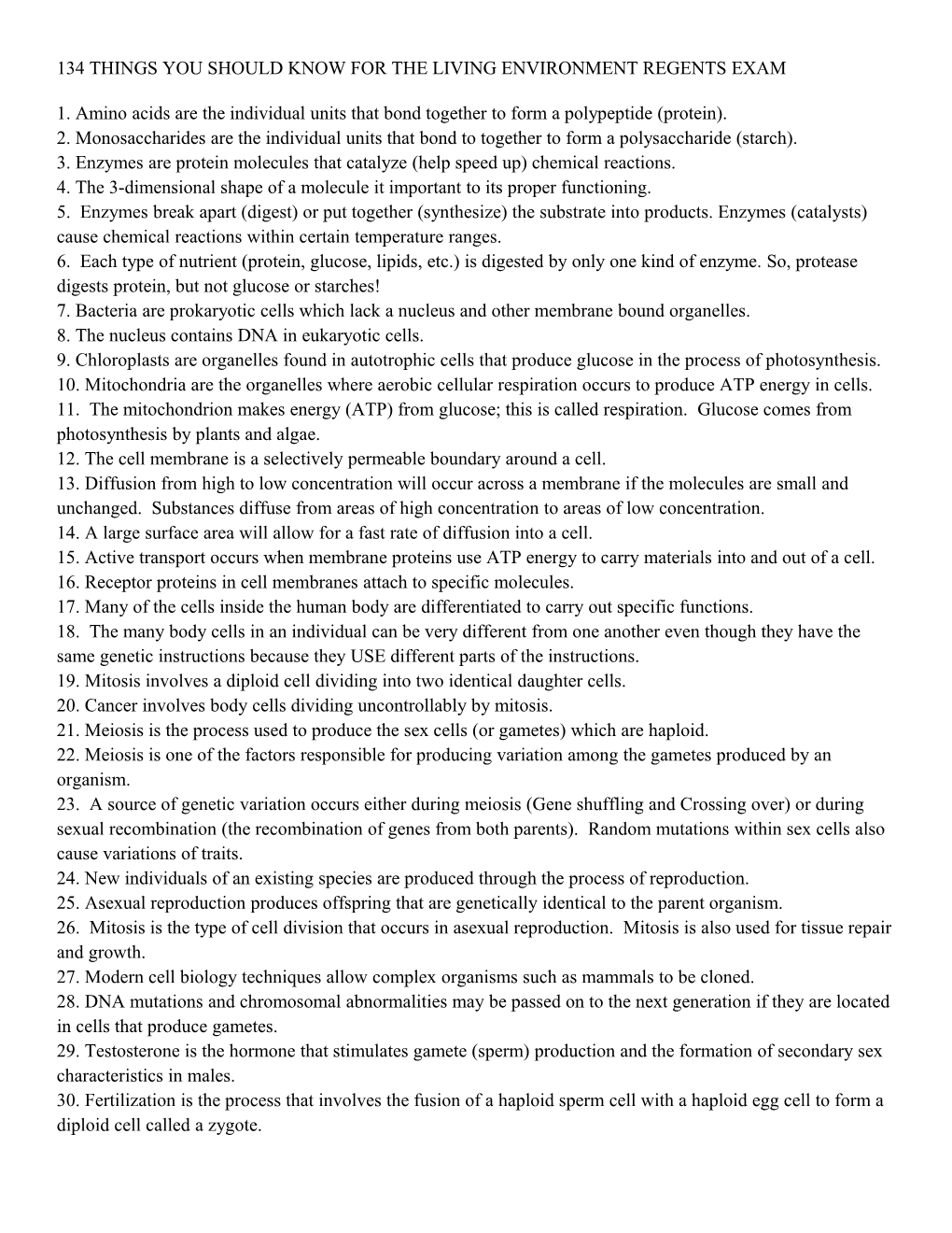 115 Things You Should Know for the Living Environment Regents Exam