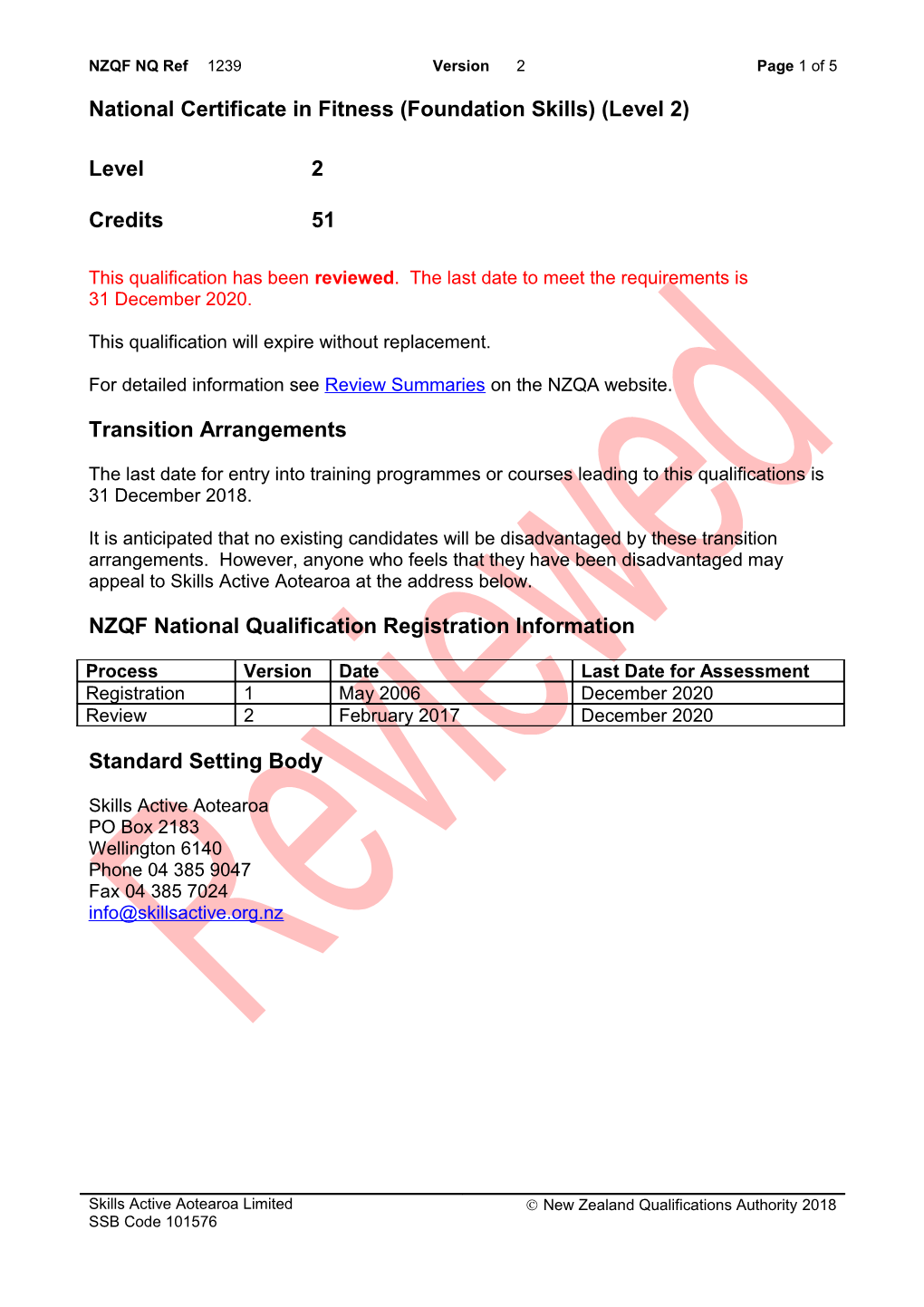 1239 National Certificate in Fitness (Foundation Skills) (Level 2)