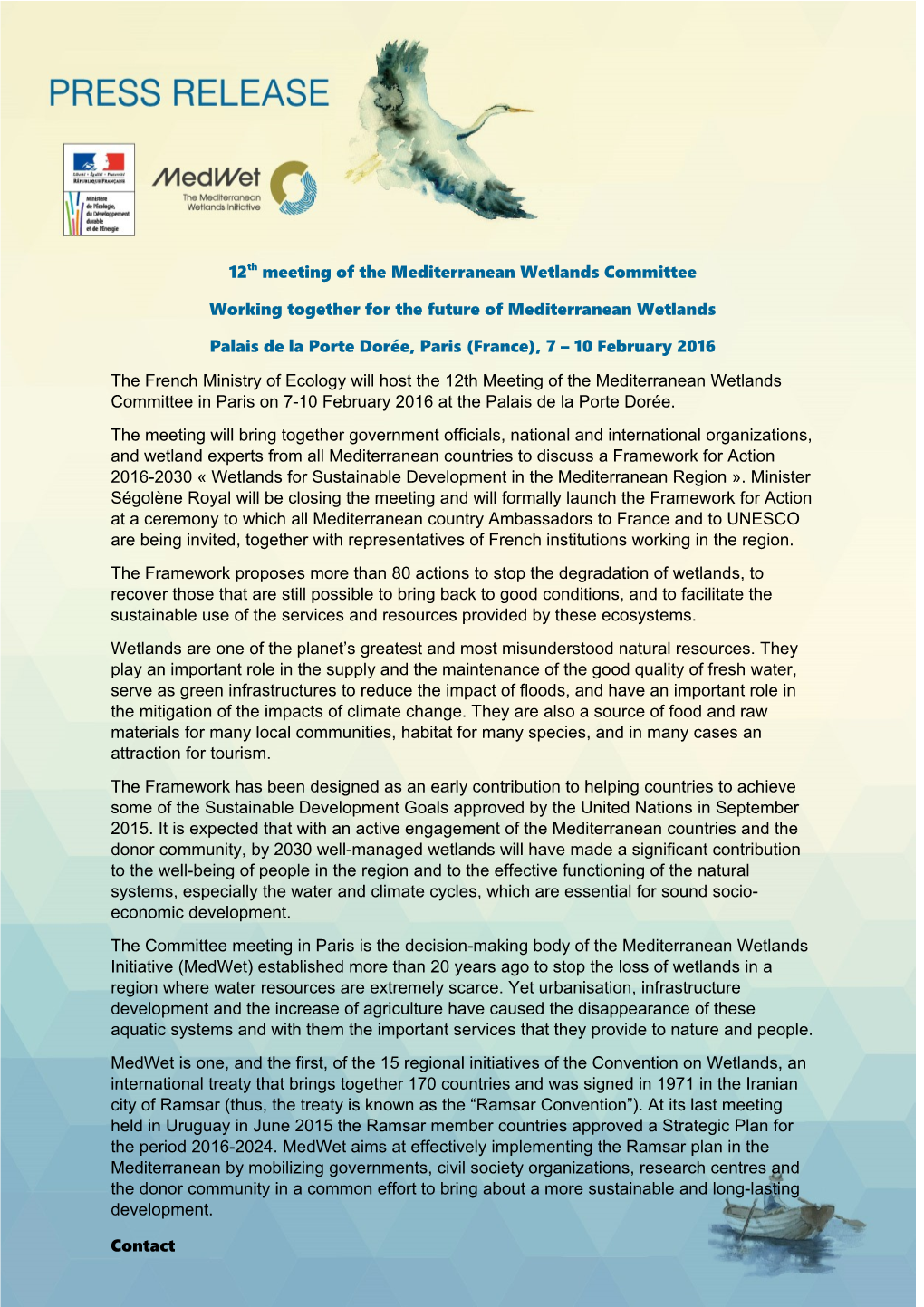 12Th Meeting of the Mediterranean Wetlands Committee