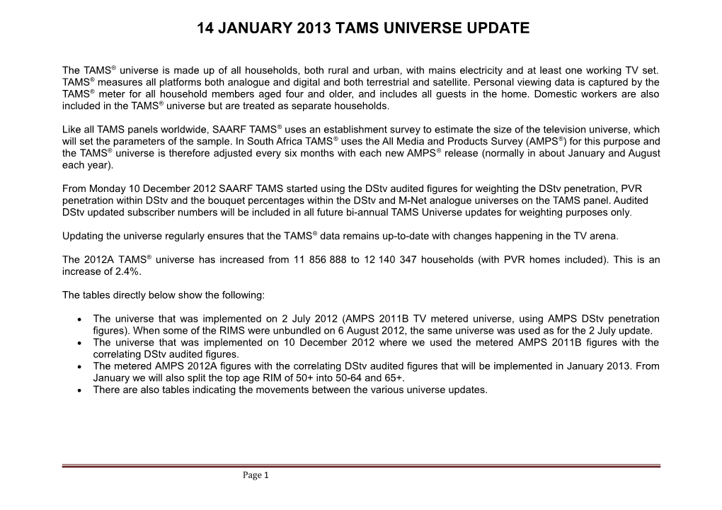 14 January 2013 Tams Universe Update