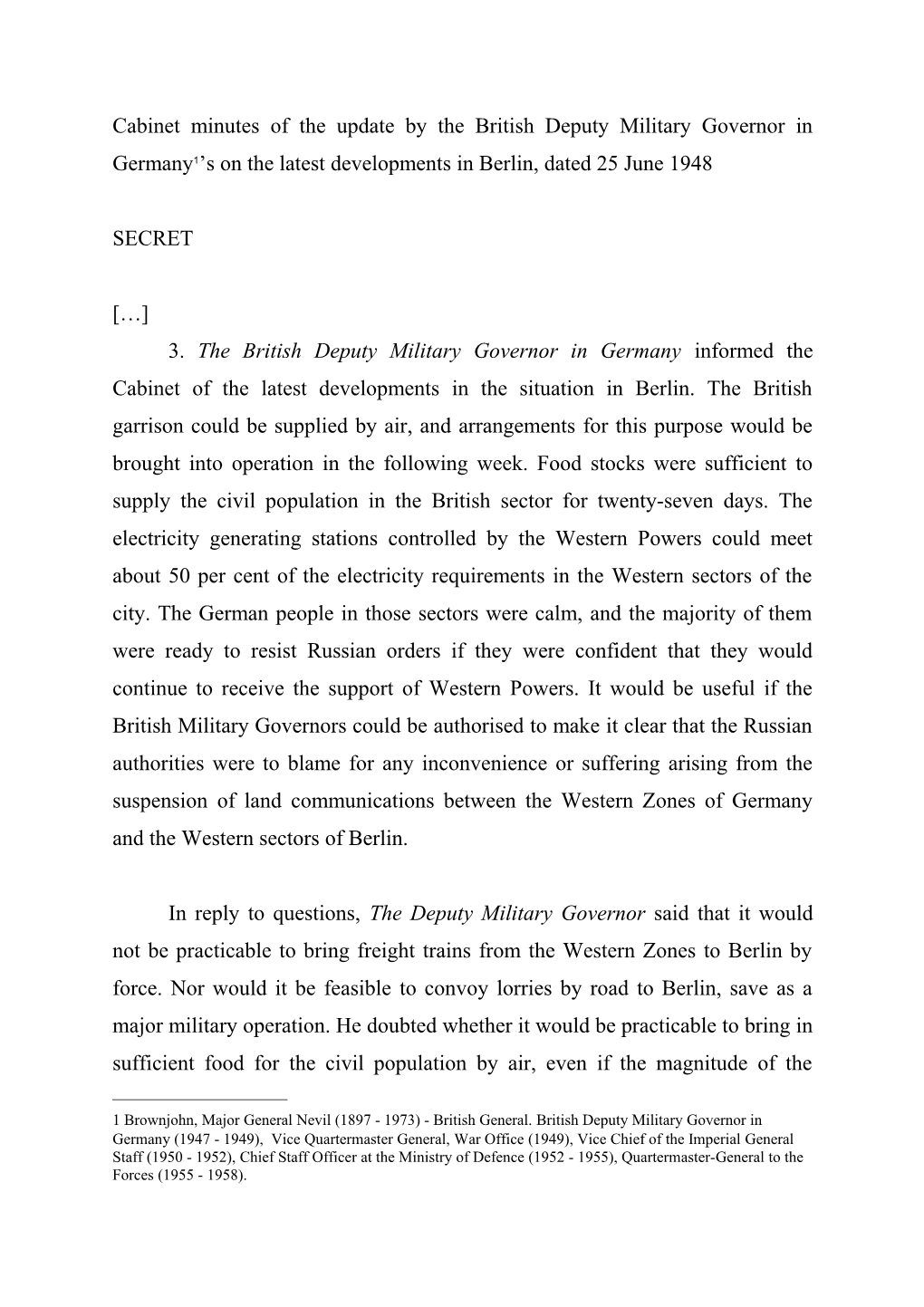 1948-06-25 Cabinet Minutes Berlin Developments