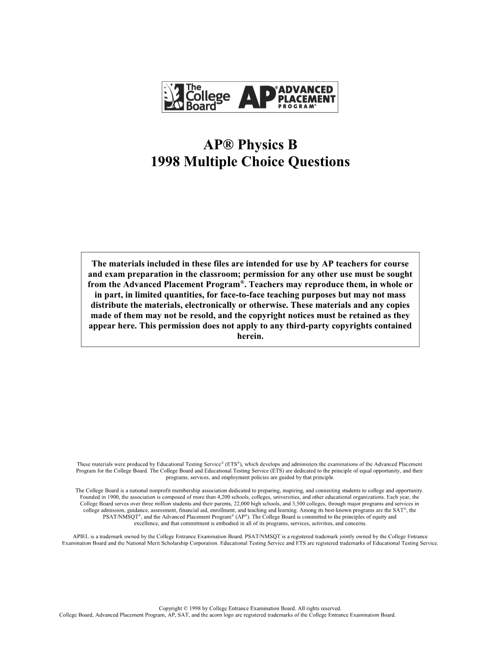 1998Multiple Choice Questions